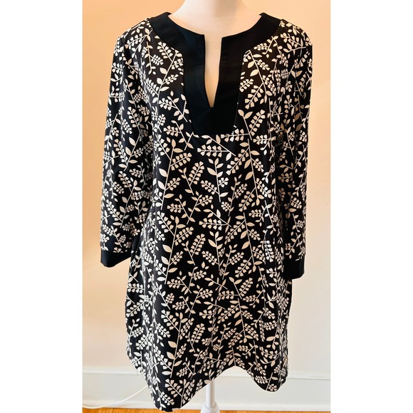 Anne Klein Tops - NWT ANNE KLEIN Womens Black White Leaf Print V Neck Tunic Dress Large L MSRP $99